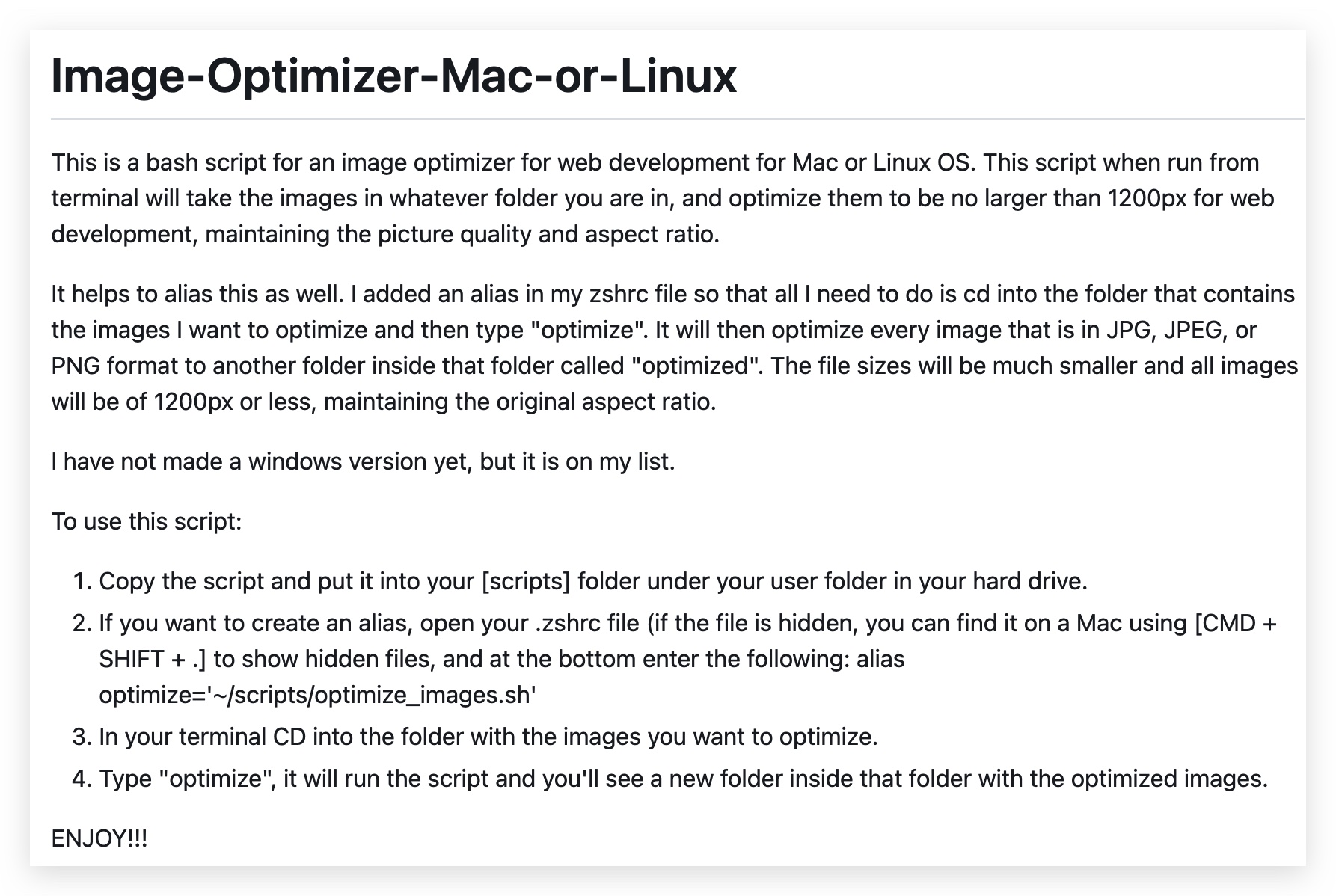 Preview of image optimization tool